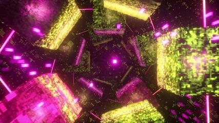 Poster - flying in technological cyber space. sci-fi spaceship tunnel. futuristic technology abstract seamles