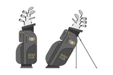 Golf Bag With Clubs. Golfer Sports Equipment. Flat Style
