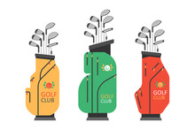 Golf Bag With Clubs. Golfer Sports Equipment. Flat Style