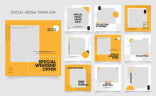 Social Media Template Banner Blog Fashion Sale Promotion. Fully Editable Instagram And Facebook Square Post Frame Puzzle Organic Sale Poster. Fresh Yellow Element Shape Vector Background