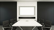 Office boardroom design Modern and Loft,TV on white wall,Wood black slat wall,White table metal leg,Black leather office chair - 3D render