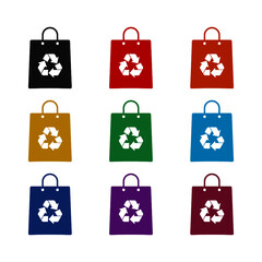 Canvas Print - Recycled bag icon isolated on white background color set