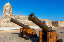 Old Spanish Guns Turrets Of Fort Of Saint Charles, Or Fortaleza De San Carlos De La Cabana, Facing The Old Fort.