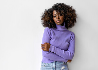 Wall Mural - Portrait of beautiful black girl wear turtleneck with afro hairstyle