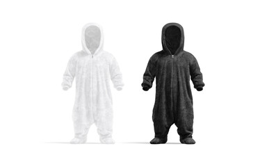 Sticker - Blank black and white kid plush jumpsuit with hood mockup,