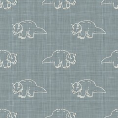 Seamless background Triceratops dinosaur gender neutral baby pattern. Simple whimsical minimal earthy 2 tone color. Kids nursery wallpaper or boho cartoon animal fashion all over print.