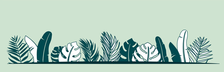 Wall Mural - Jungle plant vector border illustration with tropical tree leaves banana, monstera, palm