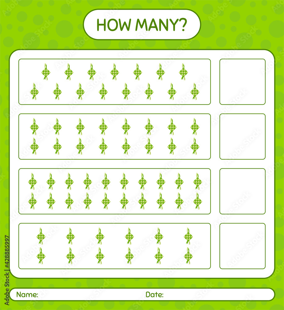 How Many Activity Printable How many counting game with ketupat. worksheet for preschool kids, kids ...