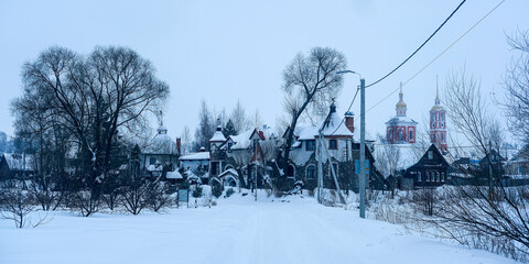 Canvas Print - Winter landscape with the image of  old russian town Suzdal