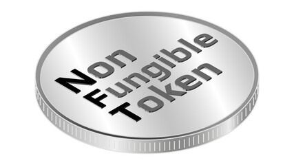 Wall Mural - nft non fungible token isometric text on coin isolated on white. pay for unique collectibles in game