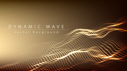 Poster - Wave of particles. Dynamic wave. Futuristic point wave. Big data technology background .Vector illustration