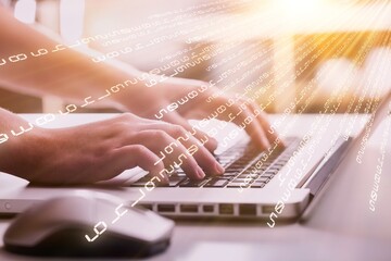 Wall Mural - Human hands working on laptop on office desk