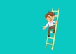 © Tiago Garcia - man on a ladder, moving up the organizational hierarchy, ladder to success. Metaphor for professional and office life.