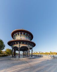 Fototapete - traditional old pavilion by the river