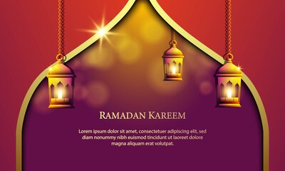 Wall Mural - Vector graphic of Ramadan Kareem with Lantern. Fit for greeting card, wallpaper and other.