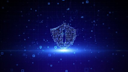 Poster - Shield Icon of Cyber Security. Digital data Network Protection. Network Connection Data Analysis. Technology Digital Data Future Background