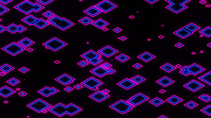 Wall Mural - 3d illustration graphic of abstract pink and blue color square shape-changing into random shapes sea