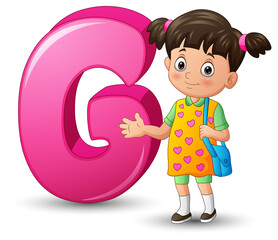 Poster - Illustration of alphabet G with a school girl standing