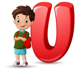 Wall Mural - Illustration of a boy posing beside a letter U