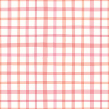 Check Pattern In Pink. Vector Seamless Repeat Of Hand Drawn Checked Gingham Design. Cute Geometric Illustration.