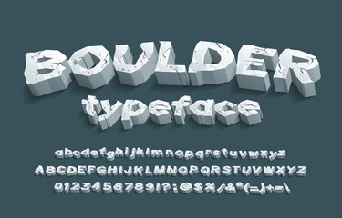 Fototapete - Boulder alphabet font. 3D cracked stone letters, numbers and punctuation. Uppercase and lowercase. Stock vector typescript for your typography design.