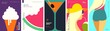 © Molibdenis-Studio - Summer. A set of flat vector illustrations. Summer time, background patterns. Ice cream, watermelon, cocktail, girls. Perfect background for posters, cover art, flyer, banner.