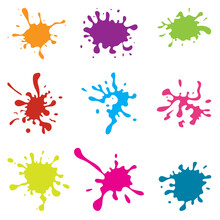 Splashes And Stains.A Set Of Colored Blots, Spots And Splashes Imitating Natural Paint.Flat Vector Illustration.