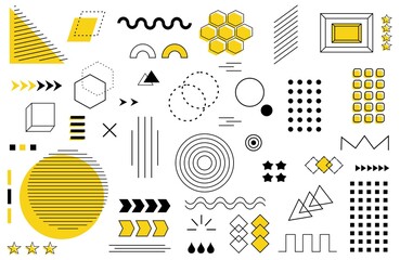 Poster - Geometric shapes elements, Memphis design, retro vintage element, Collection modern halftone vector geometric shapes.