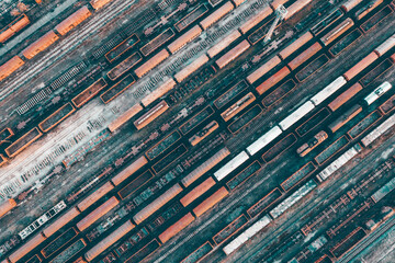 Industrial conceptual scene with trains. Top view.