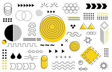 Poster - Geometric shapes elements, Memphis design, retro vintage element, Collection modern halftone vector geometric shapes.