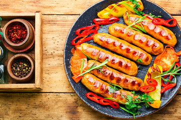 Wall Mural - Delicious German grilled sausages