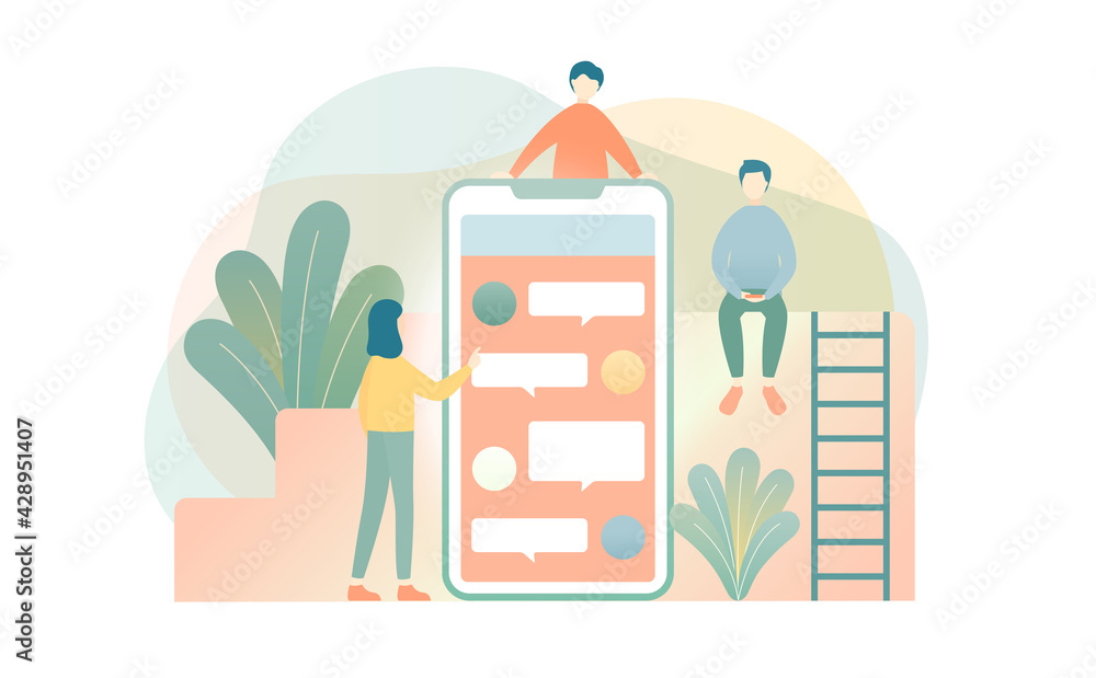 スマホと人のイラスト スマートフォン チャット トーク メッセージ イメージ メール Wall Mural Yugoro