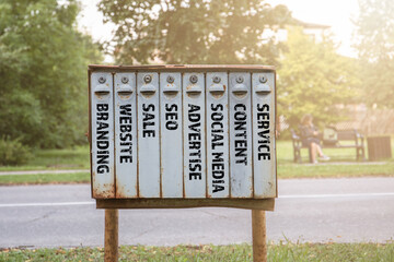 Poster - digital marketing concept. metal mailboxes on the street