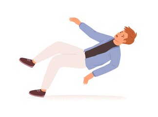 Poster - Person falling down. Fall or failure of young man isolated on white background. Psychological concept of life crisis, difficulties, troubles and problems. Colored flat vector illustration