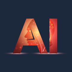 Poster - Artificial Intelligence and Machine Learning illustration Concept. Human head outline with brain, illustration