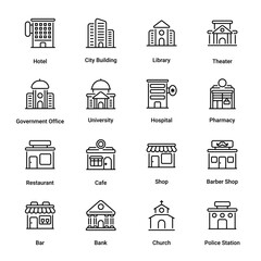 Buildings Outline Icons - Stroked, Vectors