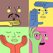 © ellyson - Vector illustration Square abstract faces with various emotions and hand gestures.