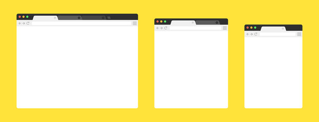 Poster - Browser mockups on yellow background. Design a simple blank web page. Template browser window on compute, tablet and smartphone. Vector set.