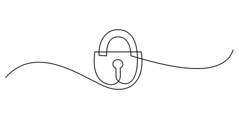 Padlock in continuous line art drawing style. Portable lock with keyhole minimalist black linear sketch isolated on white background. Vector illustration