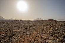 Barren Rocky Desert Landscape In Hot Climate
