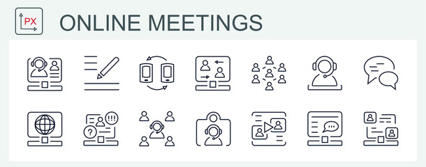 A set of live vector icons. Online broadcast of the online meeting. online meetings.