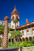 St Augustine Flagler College. Exterior View With Trees And Beautiful Blue Sky