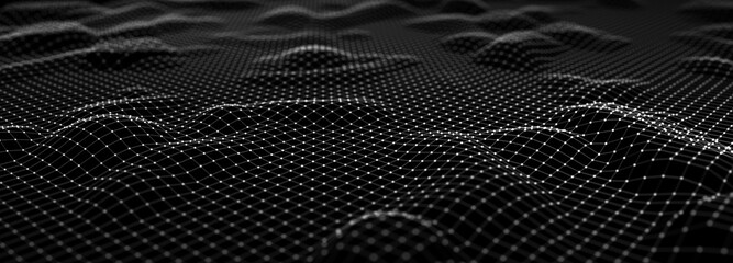 Abstract digital wave of particles. Network or connection. Digital background. 3d futuristic background illustration. 3d rendering