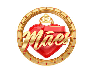 Canvas Print - Realistic 3D heart-shaped label in Brazilian Portuguese. The name Maes means Mothers. 3D illustration