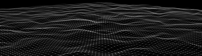 Abstract digital wave of particles. Network or connection. Digital background. 3d futuristic background illustration. 3d rendering