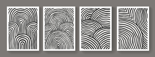 Poster - Collection of modern minimalist striped posters. Mid Century abstract contemporary art. Trendy lianear placards. Illustration for Covers, Banners, Brochures and Postcards.