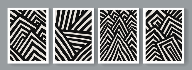 Poster - Trendy set of geometrical minimalist mid-century modern posters. Abstract boho style backgrounds.