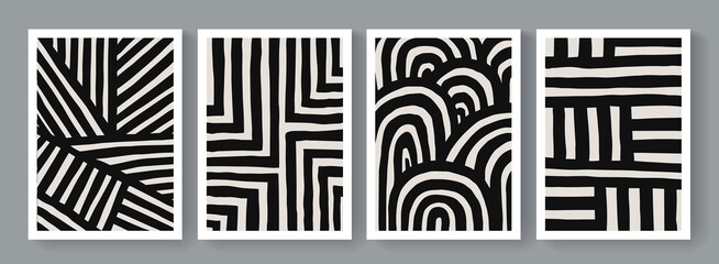 Poster - Trendy set of geometrical minimalist mid-century modern posters. Abstract boho style backgrounds.