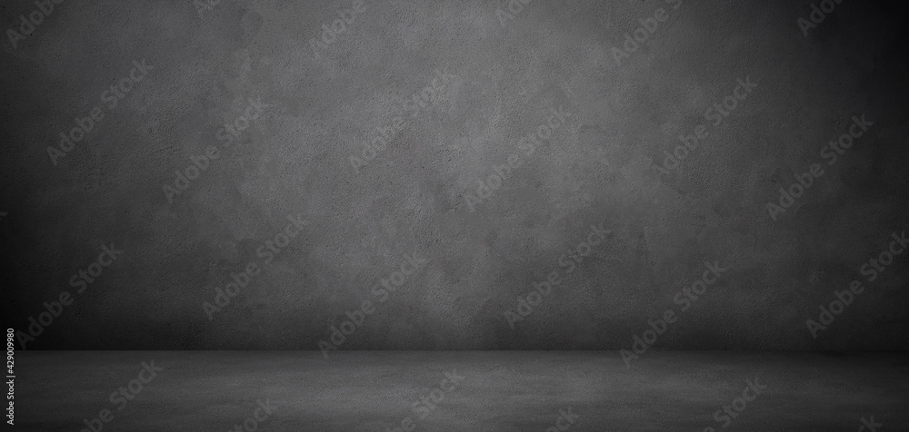 Concrete room and floor in the dark background, gray textured banner with copy space for product display or mock up présentation	
 - obrazy, fototapety, plakaty 