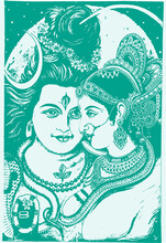 Sketch Of Indian Famous And Powerful God Lord Shiva, Parvati And His Symbols Outline, Silhouette Editable Illustration